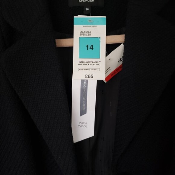 NWT Marks & Spencer Black Wool Blend Tweed Suit Blazer - Picture 9 of 11